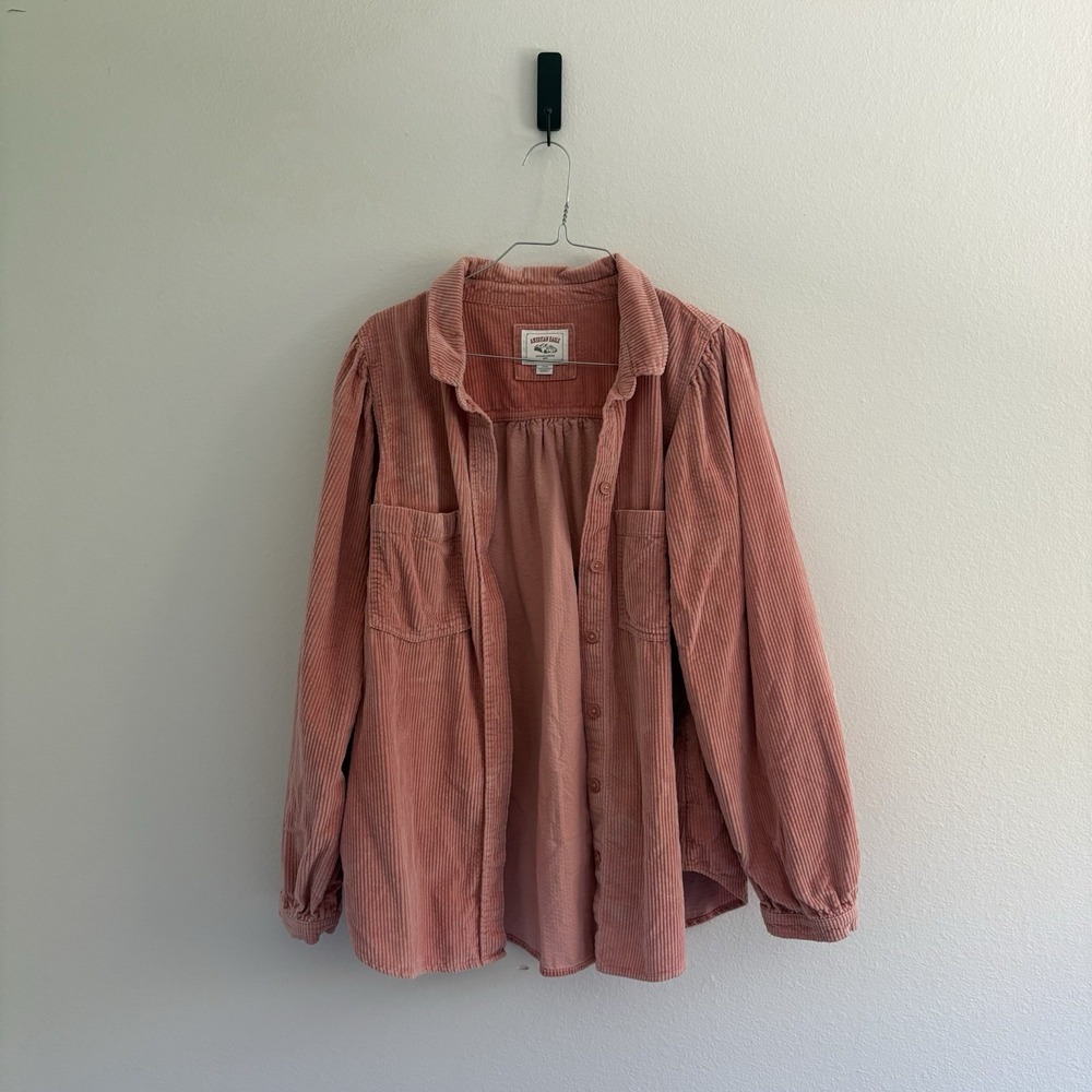 American Eagle Corduroy Button Up Long Sleeve Top Oversized Women's Soft L